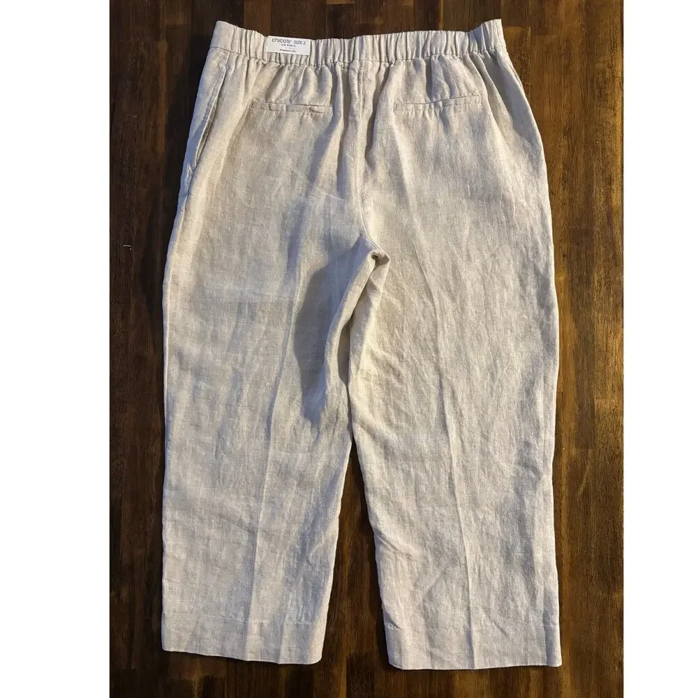 Chico’s 2 or US 12 Pants 100% Linen Straight Leg Pull On Crop 24" Inseam - Picture 2 of 10